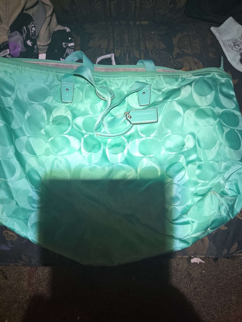Mint Green Tote Bag with Signature Pattern